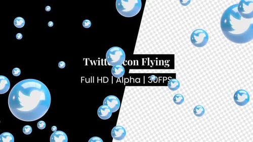 Twitter 3D Icon Logo Flying with Alpha