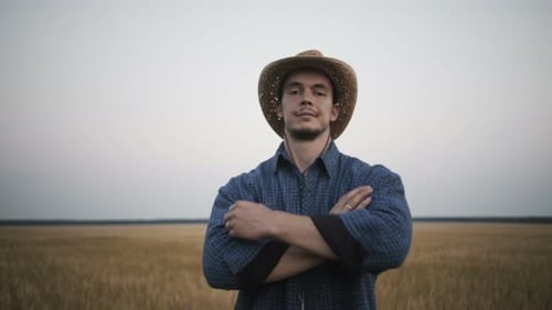 Footage Portrait of Young Farmer in the Field
