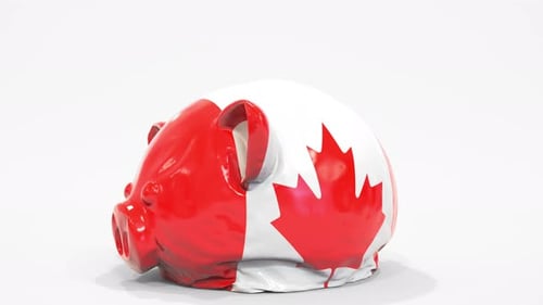 Deflating Inflatable Piggy Bank with Flag of Canada
