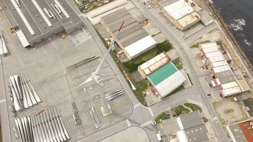 Aerial View of Coastal Wind Turbine Blade Factory
