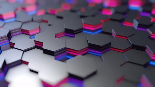 Animated Futuristic Hexagons with Glowing Neon Lights