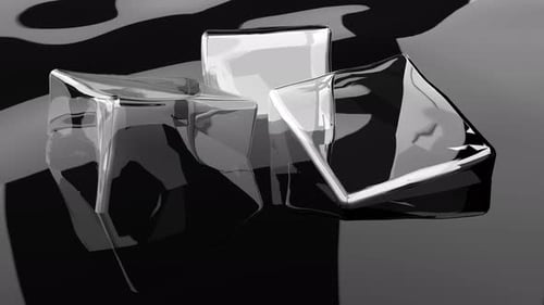 Abstract Transparent Ice Cubes Floating on Liquid Surface