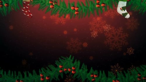 Festive Christmas Garland Border and Snowflakes Background Animation