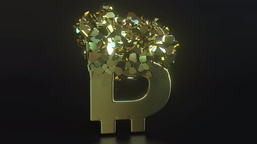 Golden Bitcoin Symbol Disintegration into Shards