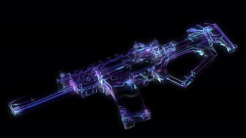 Futuristic Holographic Weapon Wireframe Rotating Animation