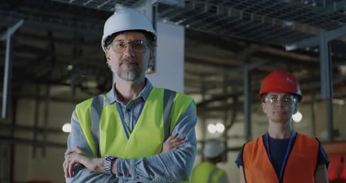 Confident Mature Foreman Near Female Colleague