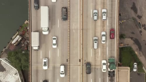 Birds Eye View of Highway with Busy Car Traffic on Grey Day New York City