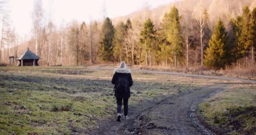Leaisure Activities, Sport - Tourist Walking Along Mountain Trail in Mountains