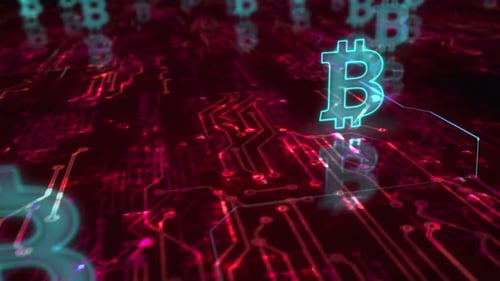 Símbolos de moeda criptográfica Bitcoin blockchain loop cyber concept