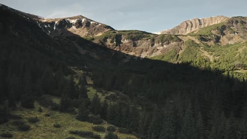 Sun Mountain Ridges with Pine Forest Aerial