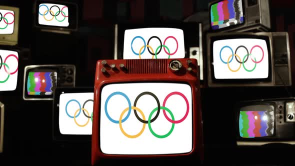 Cover for Flag of Olympic Games and Retro TVs.
