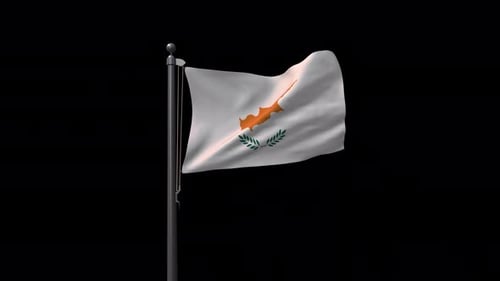 Cyprus Flag On Flagpole With Alpha Channel 4K