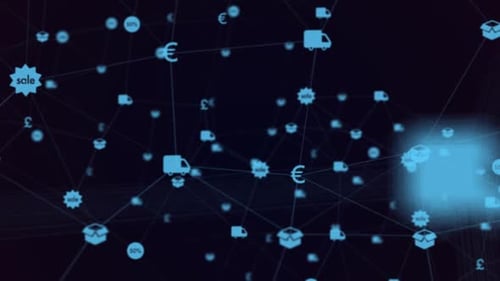 Digital E-commerce Network with Flowing Icons