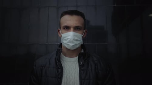 Masked Man in the Street During Epidemic, Portrait During Quarantine