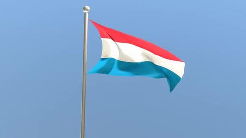 Animated Luxembourg Flag Waving on Pole Against Blue Sky