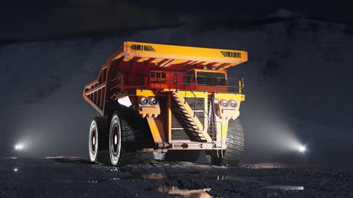 Animated 3D Mining Dump Truck Moving at Night