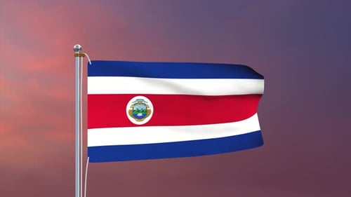 Costa Rica National Flag Waving in Realistic Fabric Motion