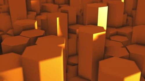 Golden Orange Geometric Hexagon Columns Moving Background