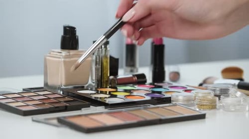 Makeup Brush Used on Eyeshadow Palette