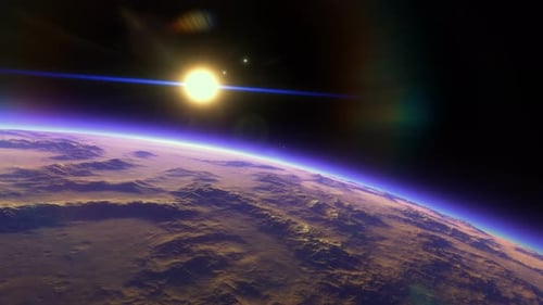 Vibrant Space Planet Surface with Sun and Atmospheric Glow