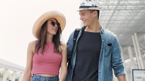 Summer Travel. Couple Traveling At Airport On Vacation
