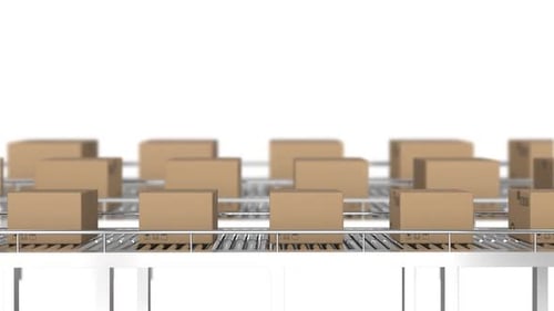 Minimalist Industrial Conveyor Belt with Moving Boxes Loop