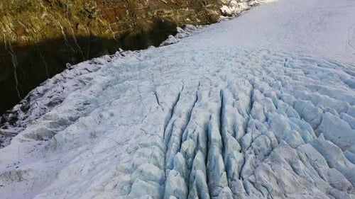 Drone Over Broken Ice Glacier Of Vatnajokull