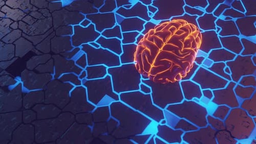 3D rendered animation, a brain on a circuit board
