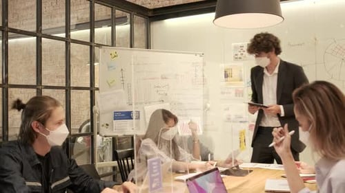 Business working with a new normal, covid-19 protection office workplace.