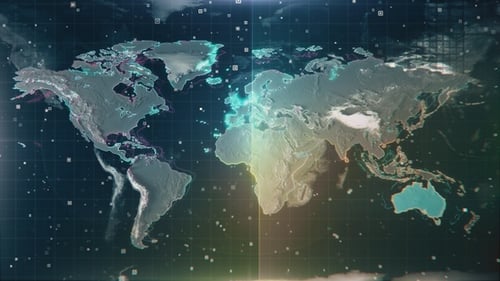 Futuristic Global Digital Network Map Scan