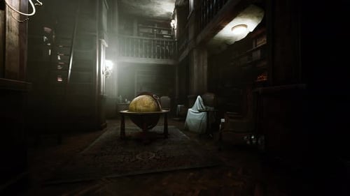 Mysterious Old Library Room with Dust Particles and Light Beams
