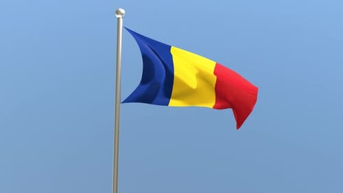 Realistic Waving Romania National Flag on a Flagpole