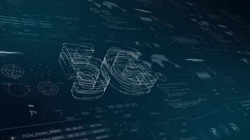 Blue particles 5G logo with HUD background and futuristic technology abstract background