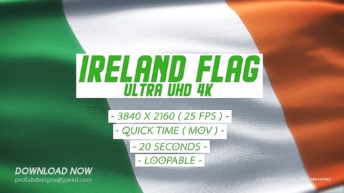 Realistic Waving Irish National Flag Animation