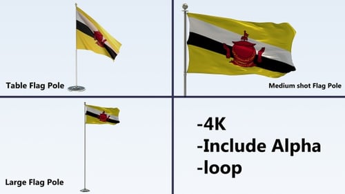 Waving Brunei National Flag Animated Loop with Alpha Channel