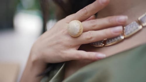 Elegant Woman's Neckline with Geometric Jewelry