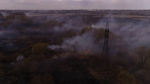 Aerial View of Burned Landscape After Brush Fire