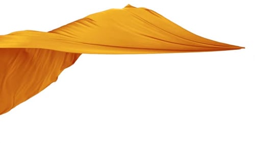 Abstract Orange Fabric Flowing on White Background