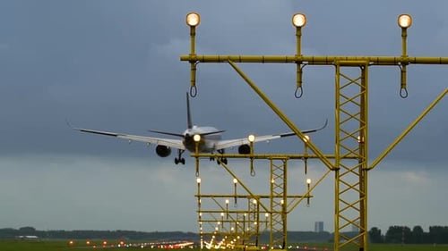 Aircraft landing on illuminated runway