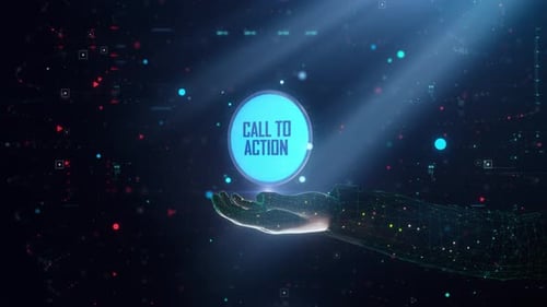 Futuristic Digital Hand Reveals Call to Action Button Animation