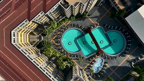 Hotels pool on the beach aerial view Turkey Alanya 4 K