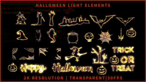 Animated Glowing Halloween Outline Icons and Text