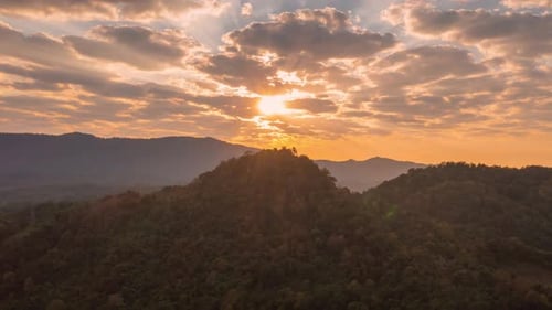Aerial view Beautiful of morning scenery Golden light sunrise.