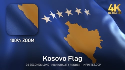 Waving Kosovo Flag Animation: National Emblem and Country Map