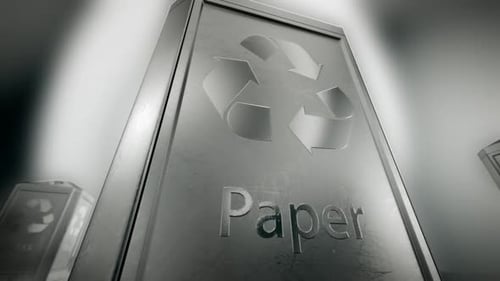 Recycle Bin. Ecological sorting trash containers. Endless rotating animation.