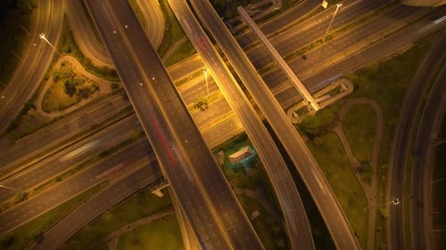 4K : Aerial drone hyperlapse video of elevated toll road junction