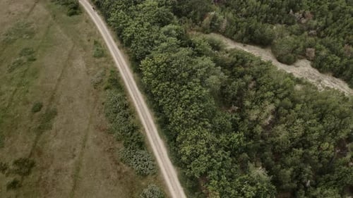 Aerial View of Forest Road with person walking