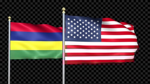 Mauritius and USA Flags Realistic Waving Animation