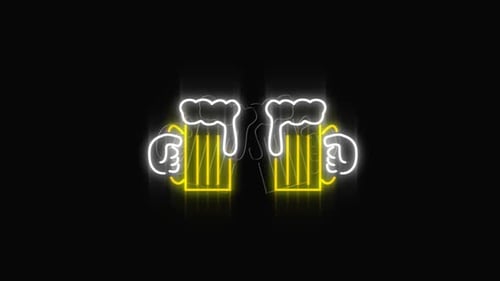 Animated Neon Beer Mugs Cheering Loop