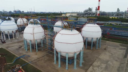 Aerial View of Spherical Tanks in Industrial Plant
